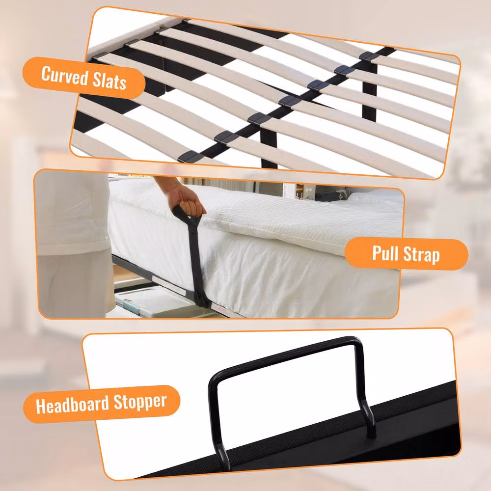 ModernLuxe Upholstered King Ottoman Bed in Beige with LED Lighting, USB Charging Port and Storage Headboard, W/D/H: 150 x 200 x 117 cm – 5
