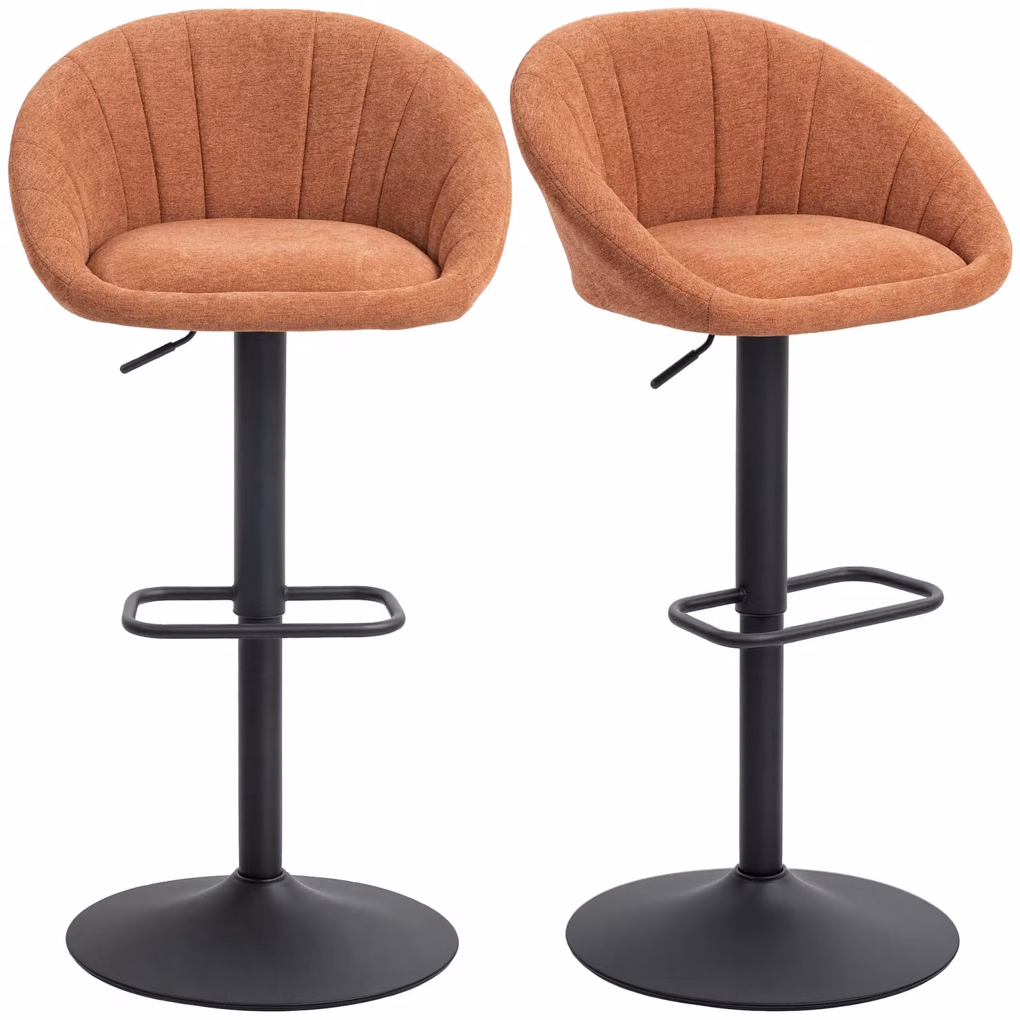 HOMCOM Set of 2 Swivel Bar Stools in Orange with Fabric Upholstery and Metal Base – 2