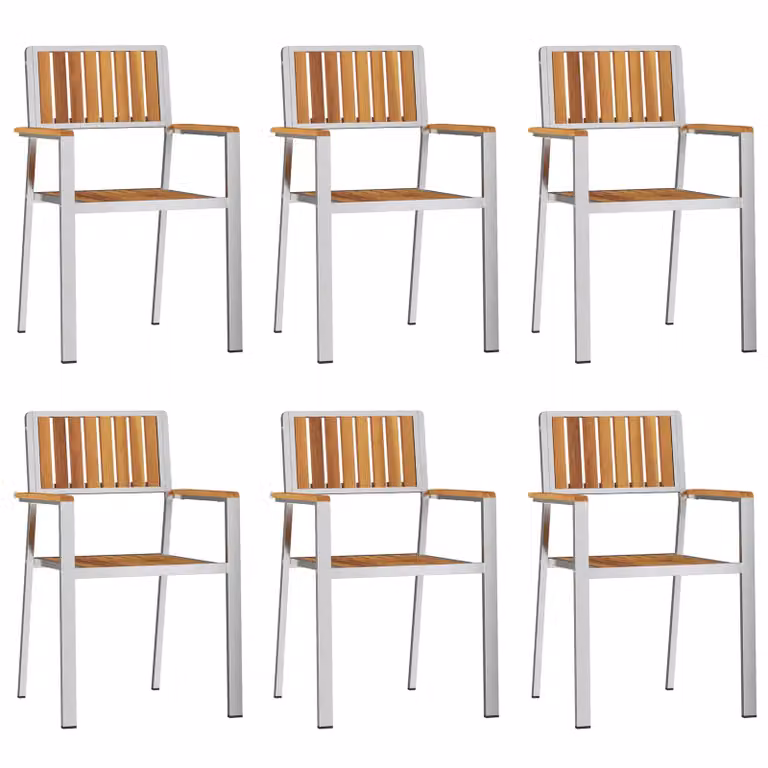 Berkfield Home Set of 6 Stacking Garden Chairs in Brown Solid Acacia Wood, W/D/H: 54.5 x 56 x 87 cm