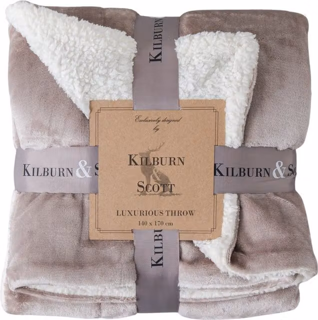 Terrys Reversible Double Face Fluffy Fleece Sherpa Throw in Beige, W: 140 cm, D: 170 cm