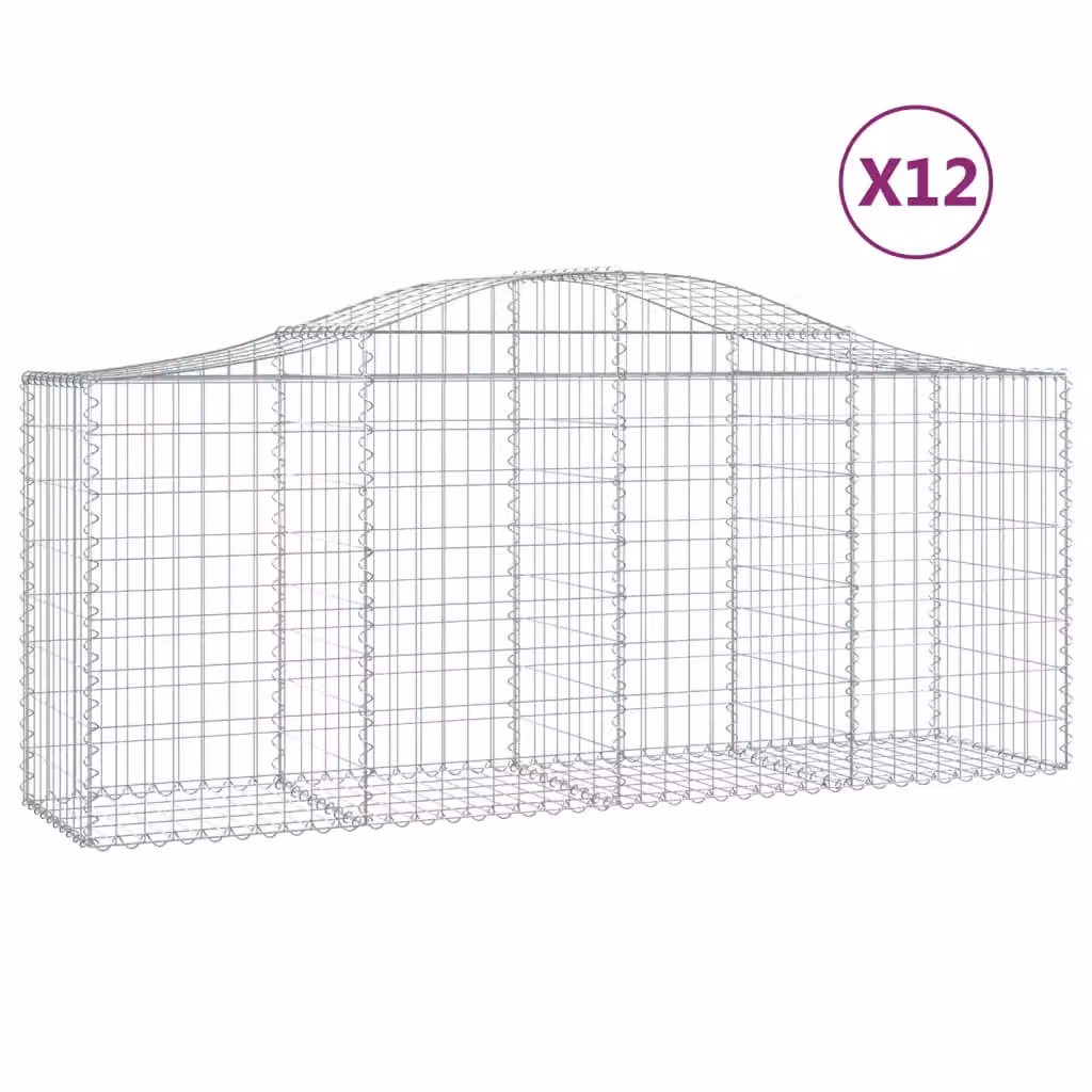 Berkfield Home Arched Gabion Baskets, 12 Piece Set, Silver Galvanised Steel, W: 200 cm, D: 50 cm, H: 80-100 cm – 2