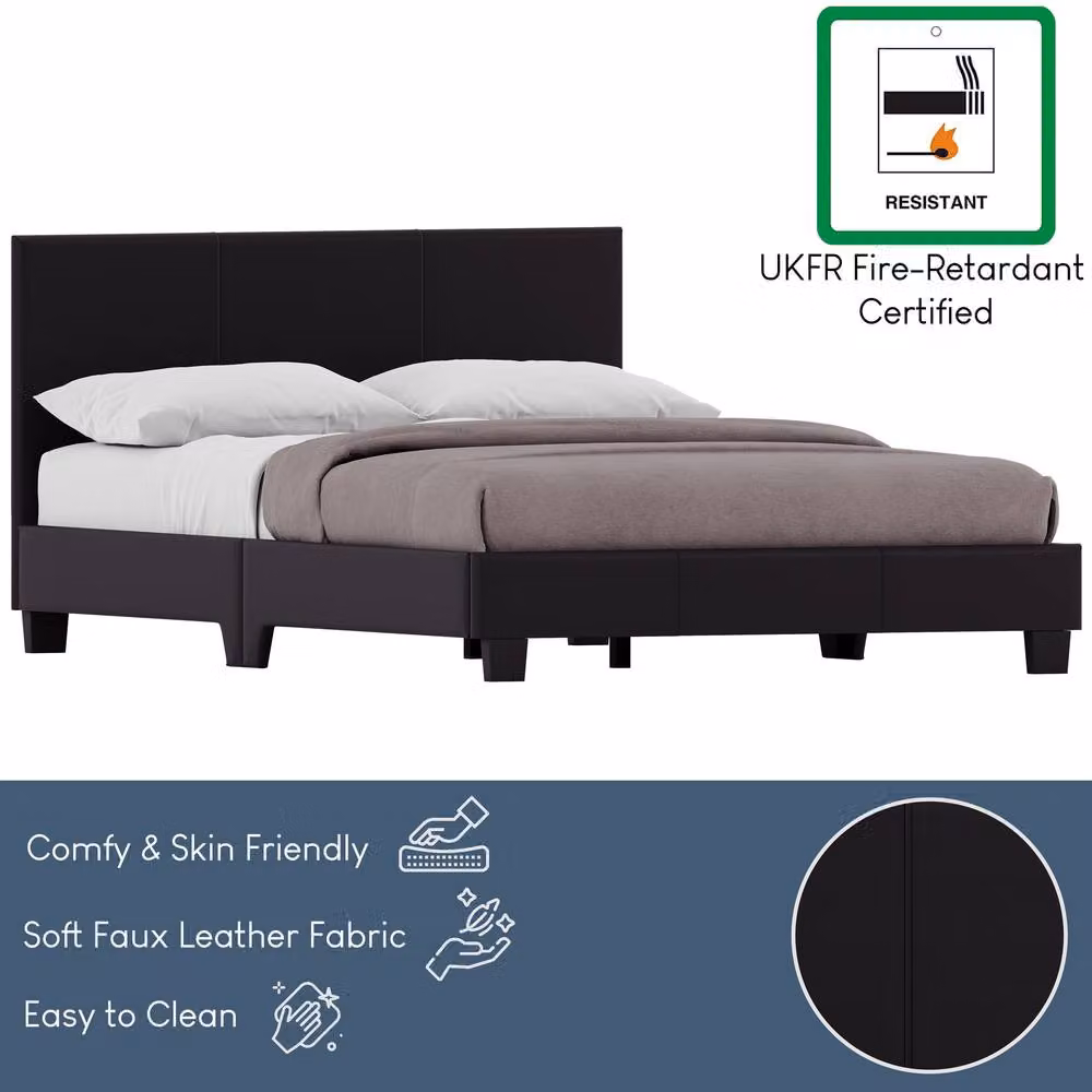 Vida Designs Lisbon Small Double Upholstered Faux Leather Bed Frame, Black, W/D/H: 120 x 200 cm – 5