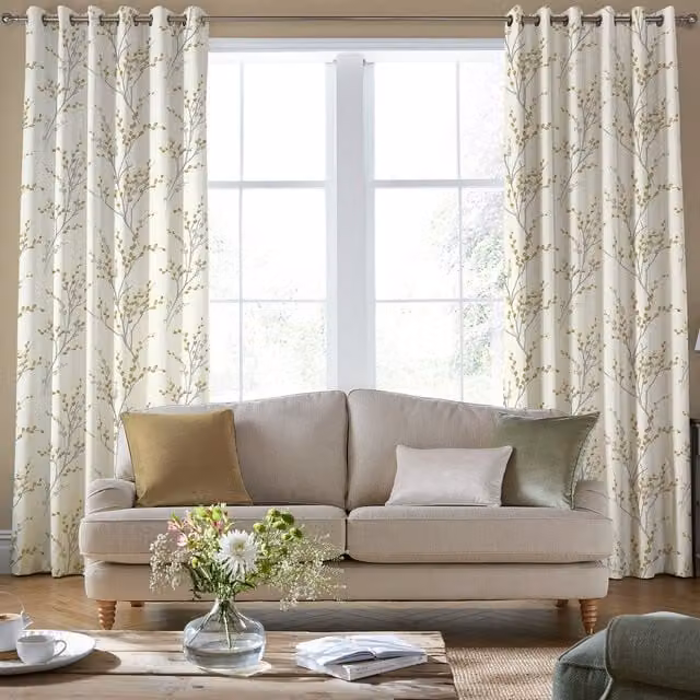 Laura Ashley Pussy Willow Made to Measure Blackout Eyelet Curtains in Ochre Yellow
