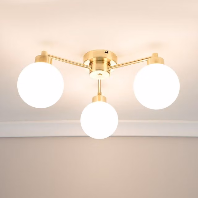 Jonah 3 Way Flush Ceiling Light Fitting with LED Bulbs in Gold/Brass