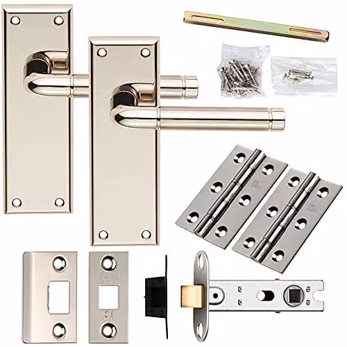 Loops Door Handle and Latch Pack in Polished and Satin Nickel with Round Lever Latch Backplate