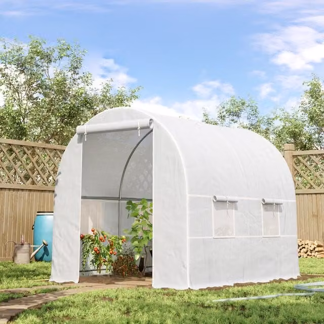 Outsunny White Galvanised Steel Frame Garden Greenhouse