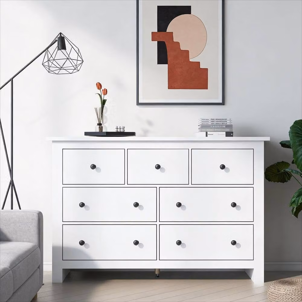 BTM White Modern Sideboard Chest of Drawers with 7 Drawers for Kitchen and Living Room, W/D/H: 152 x 40 x 89 cm – 2