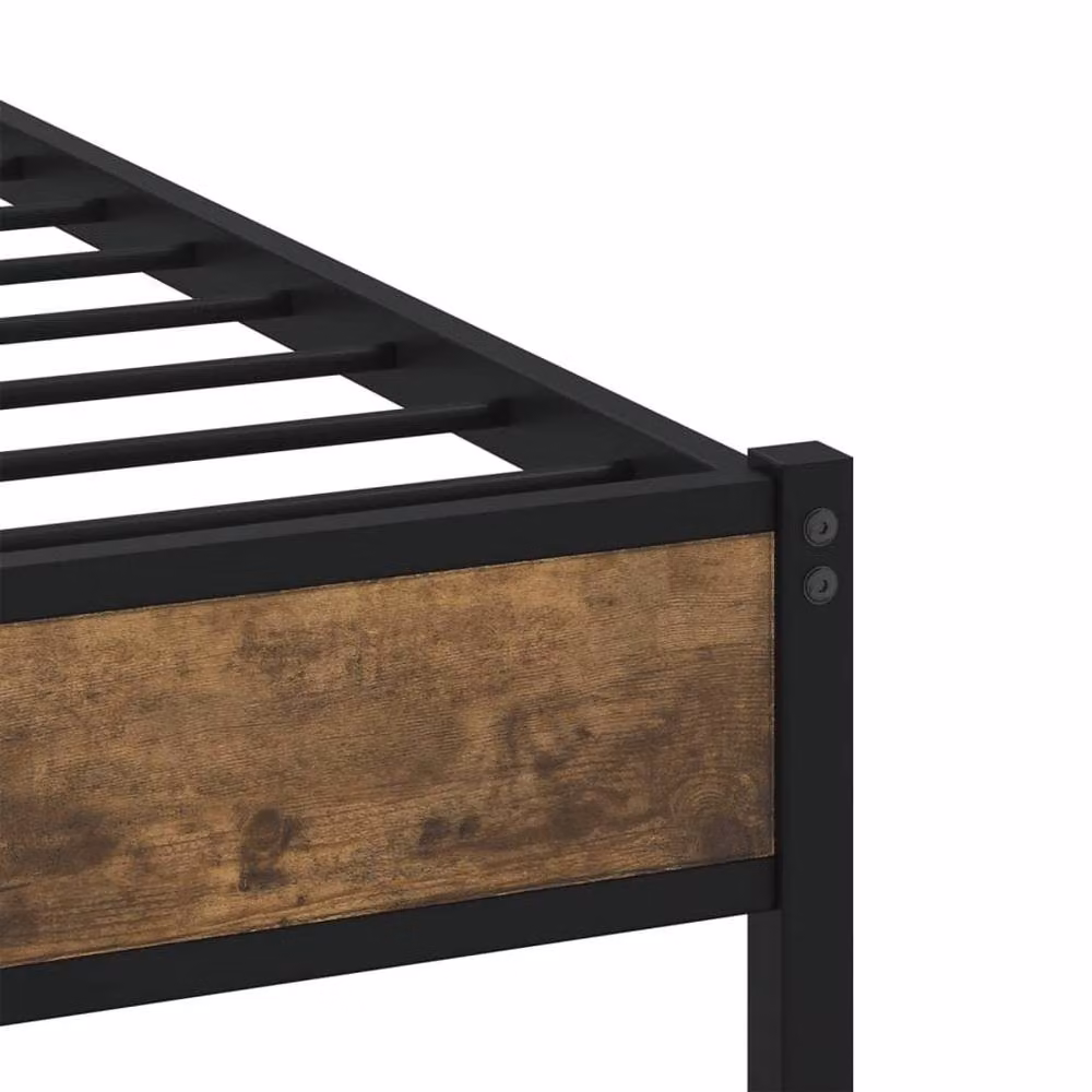 Berkfield Home Metal and Wood Small Double Bed Frame in Smoked Oak Brown, W/D/H: 120 x 190 cm – 5