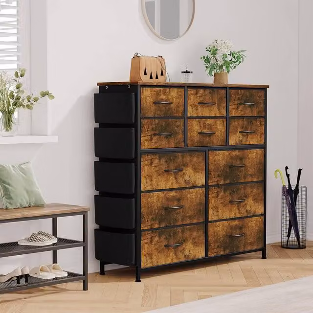 London Boutique 12-Drawer Chest of Drawers and Storage Cabinet in Brown – 1