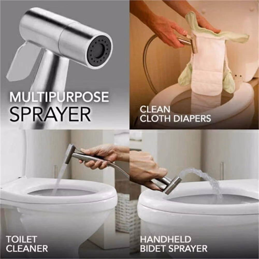 Nordara Luxury Handheld Bidet Toilet Jet Spray Hygienic Shower Kit in Silver Stainless Steel – 3