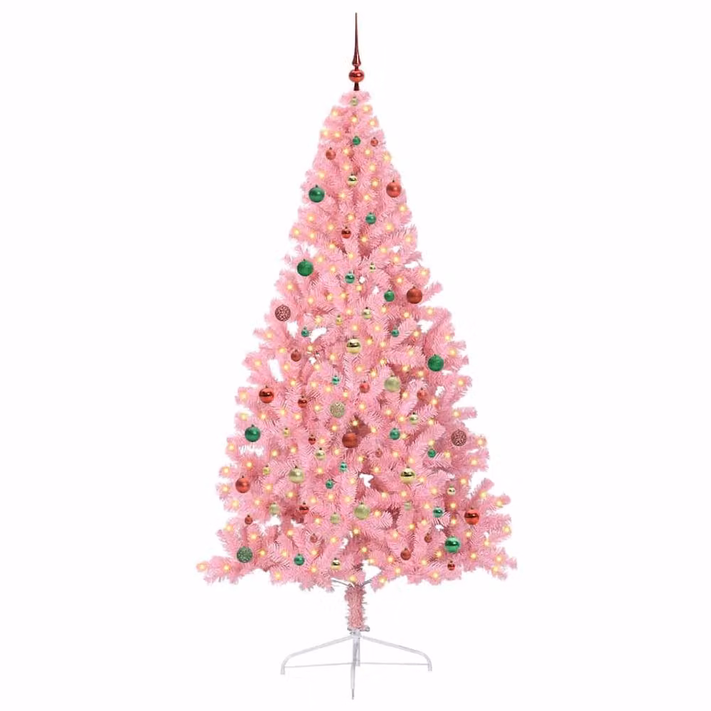 Berkfield Home Artificial Pre-lit Pink Christmas Tree with 300 LEDs, Height: 210 cm – 2