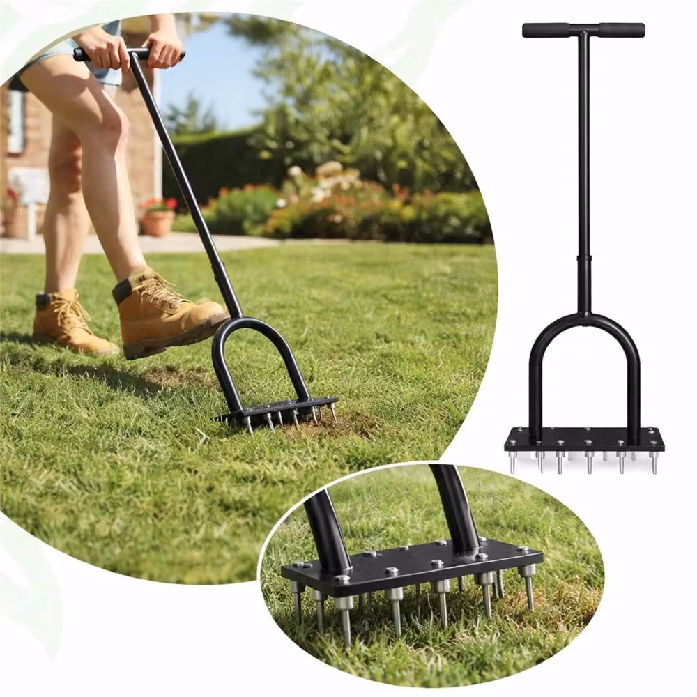Nordara Manual Lawn Aerator Tool with 15 Steel Spikes and T-Handle in Black – 3