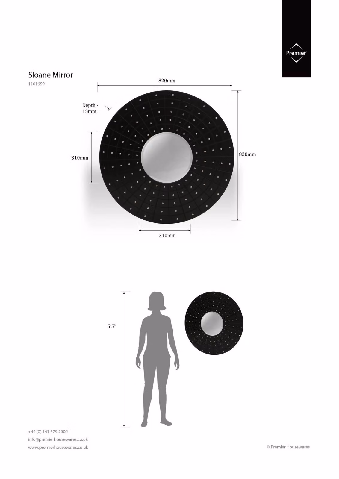 Orsina Sloane Round Black Wall Mirror – 2