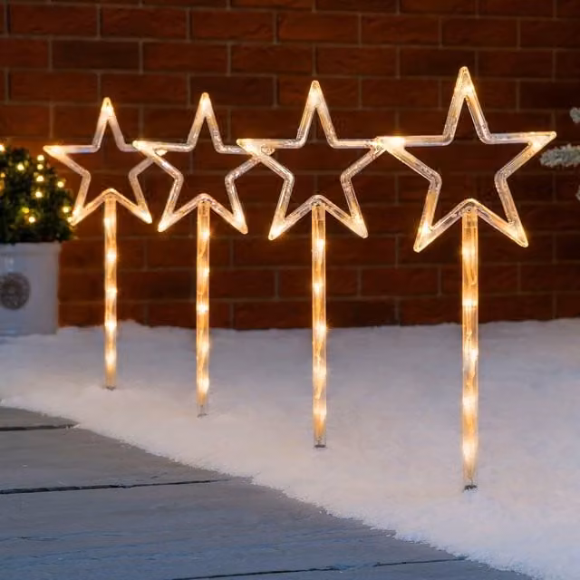 Christow Set of 4 Flashing LED Star Path Lights in Beige, Height: 44 cm – 1