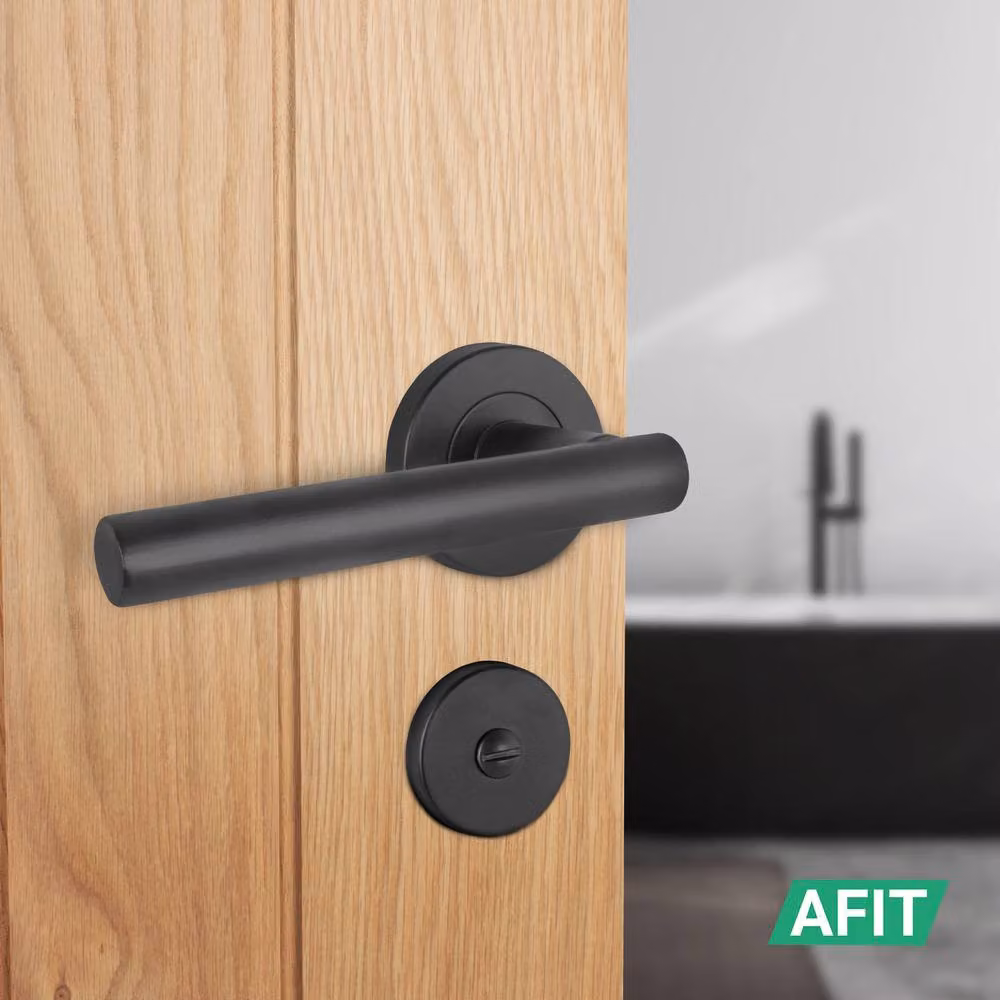 AFIT Black T-Bar Bathroom Door Handle Set with WC Lock and Hinges, W/D/H: 15.0 x 15.0 x 15.0 cm – 4