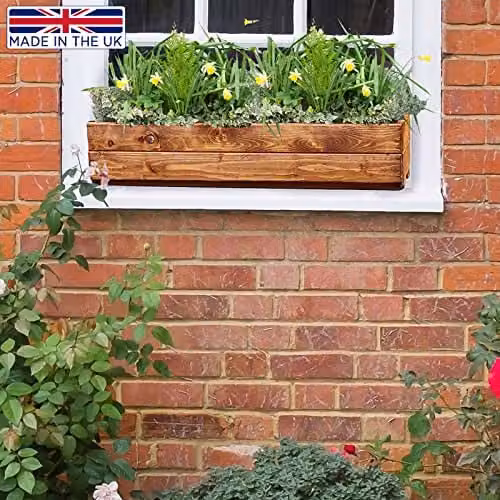 Hortico Wooden Window Box Planters in Red and Brown, Set of 2 – 4