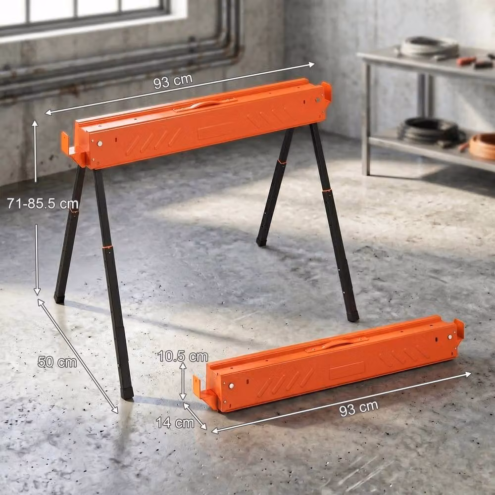 NESTLUNE Height Adjustable Saw Horses Twin Pack, Orange – 2