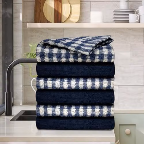 Casabella Pack of 6 Navy Blue Cotton Terry Towelling Kitchen Tea Towels – 8