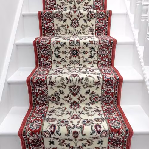 runrug Oriental Machine Woven Stair Runner in Beige and Multicolour, W: 60 cm, L: 600 cm, Thickness: 9 mm – 6