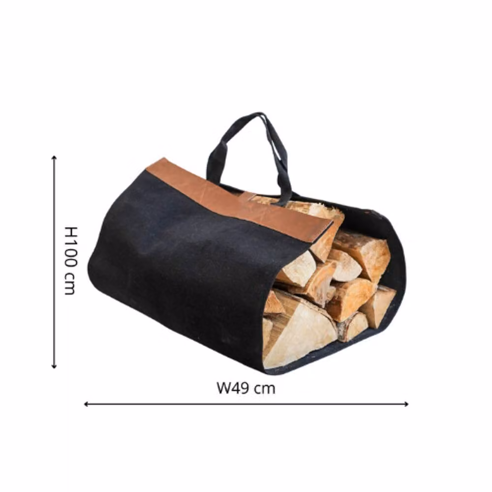 Ivyline Fabric Log Bag in Black with Faux Leather H: 100 cm, W: 49 cm – 2