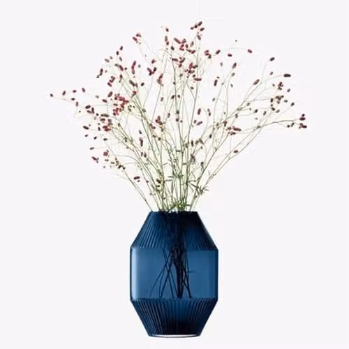 LSA International Rotunda Blue Glass Vase, Height: 37 cm, Width: 26.8 cm, Depth: 26.8 cm