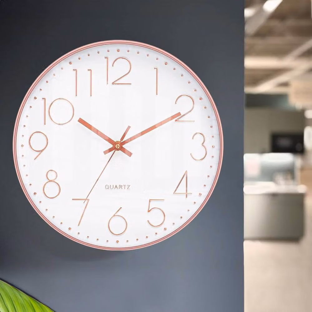 BARGAINS-GALORE Modern Rose Gold and White Silent Quartz Wall Clock, Diameter: 30.48 cm – 2