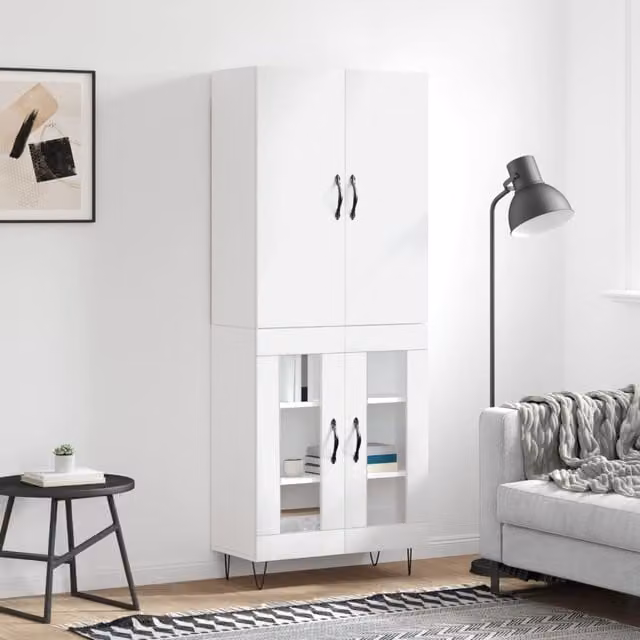 Berkfield Home Modern White Matt Highboard W/D/H: 69.5 x 34 x 180 cm