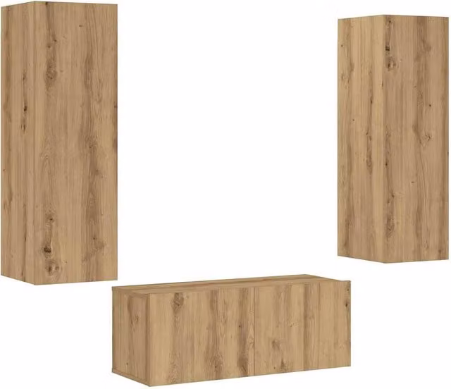 Berkfield Home Artisan Oak Wall Mounted TV Cabinets, 3 Piece Set in Brown – 1