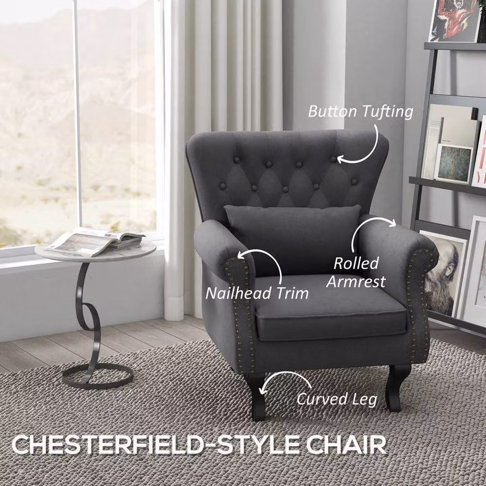 NESTLUNE Chesterfield-style Wingback Armchair in Grey Fabric – 4