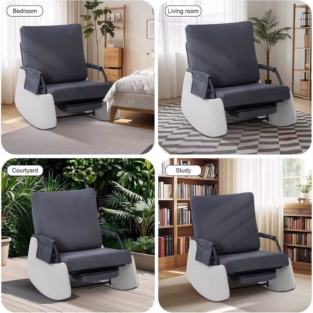 VOGREX Manual Reclining Armchair Glider with Adjustable Backrest and Footrest in Grey Fabric – 4