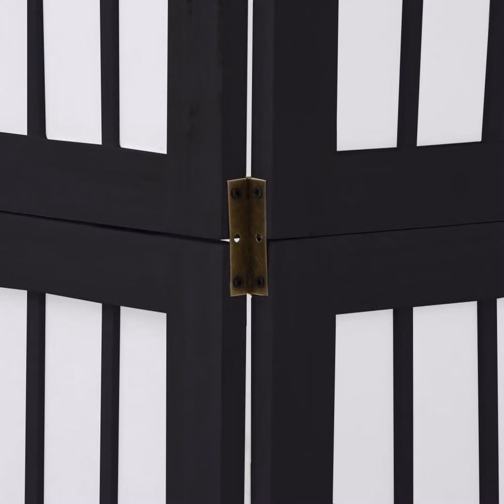 Berkfield Home 3-Panel Room Divider in Black Solid Paulownia Wood, H 160 cm x W 110 cm – 4