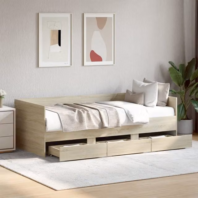Berkfield Home Daybed with Drawers in Sonoma Oak Brown, W/D/H: 100 x 200 cm