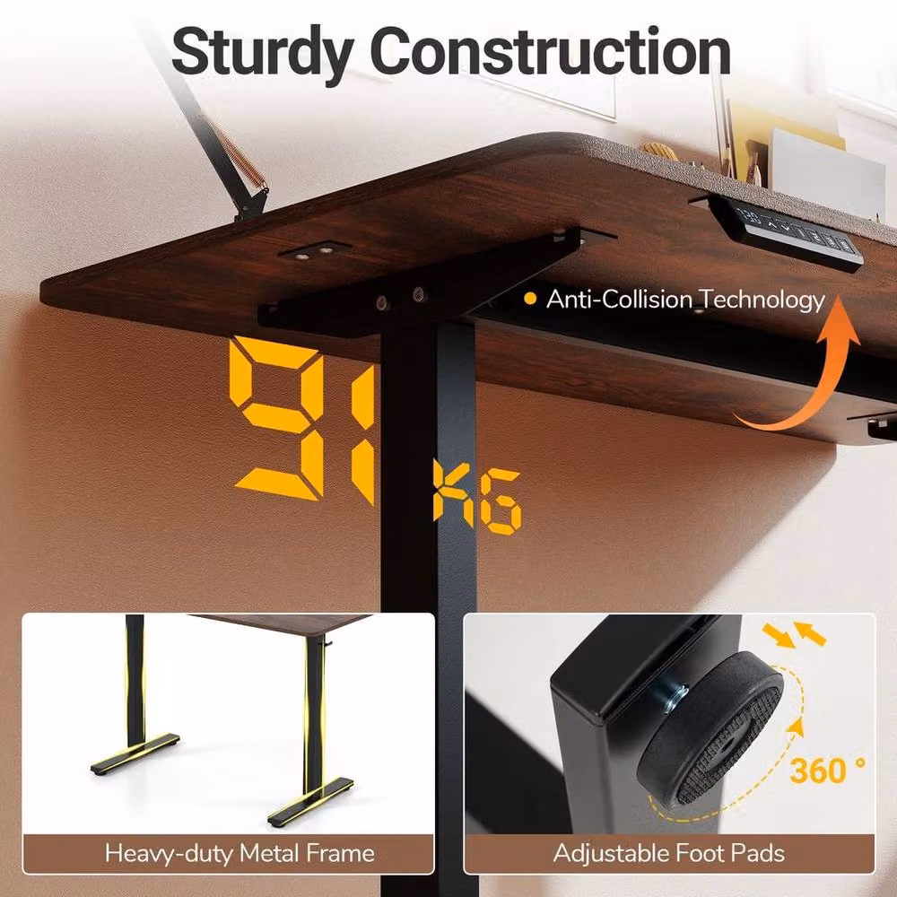 SPETLEK Electric Height Adjustable Standing Computer Desk in Brown and Black, W: 120 cm, D: 60 cm – 6