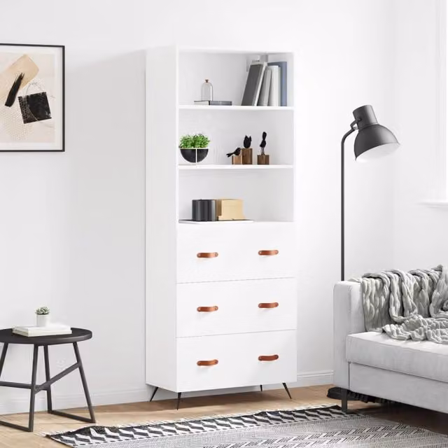 Berkfield Home White Matt Highboard with Internal Shelves and Open Doors, W/D/H: 69.5 x 34 x 180 cm