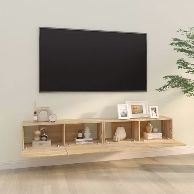 Berkfield Home Set of 2 Sonoma Oak Wall TV Cabinets in Light Tan, W/D/H: 100 x 30 x 30 cm