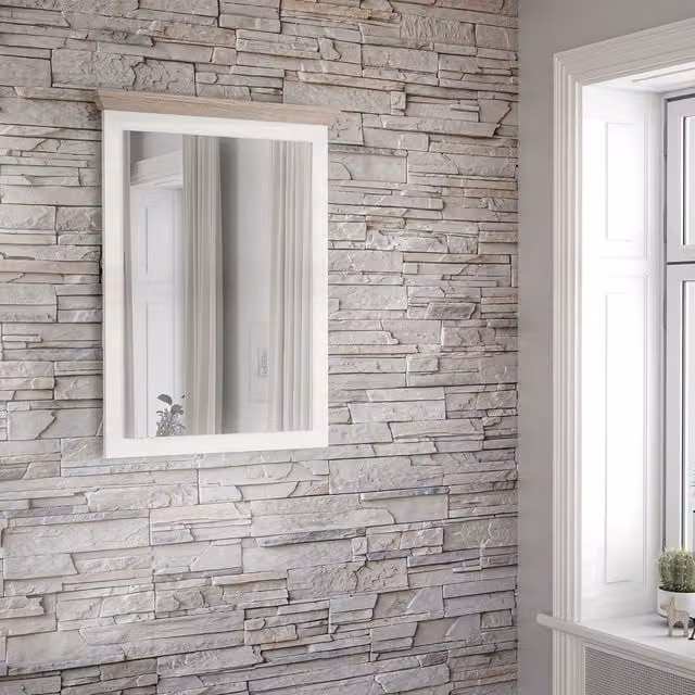 Illopa Rectangular Wall Mirror in White and Wood Finish