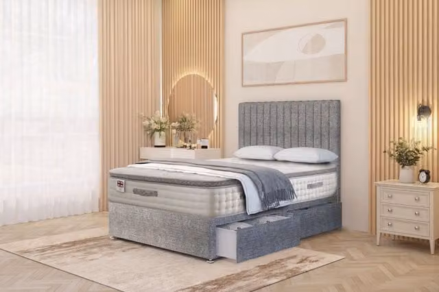 Somnior Eleanor Grey Tweed 2 Drawer Divan Bed Set with Pillowtop and 54 inch Headboard, W/D/H: 200 x 200 cm