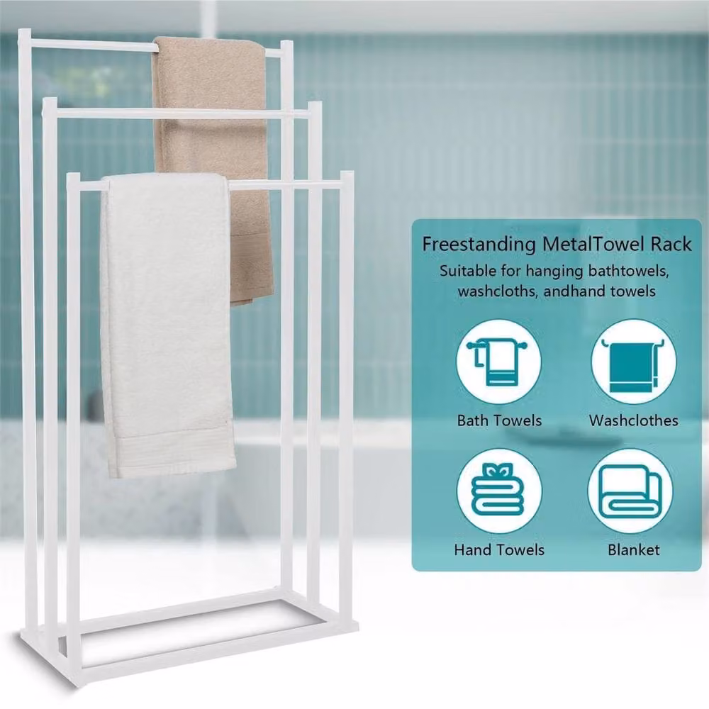 Nordara 3-Tier Freestanding Metal Towel Rail Stand in White, H 86 cm x W 44 cm x D 21 cm – 2