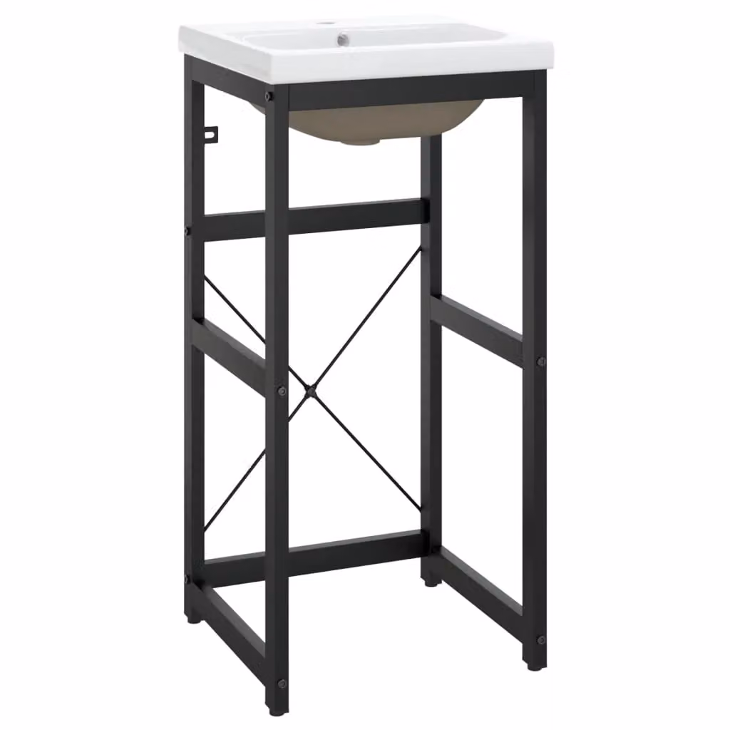 Berkfield Home Modern Bathroom Washbasin Frame with Built-in Ceramic Basin in Matt Black Metal – 2