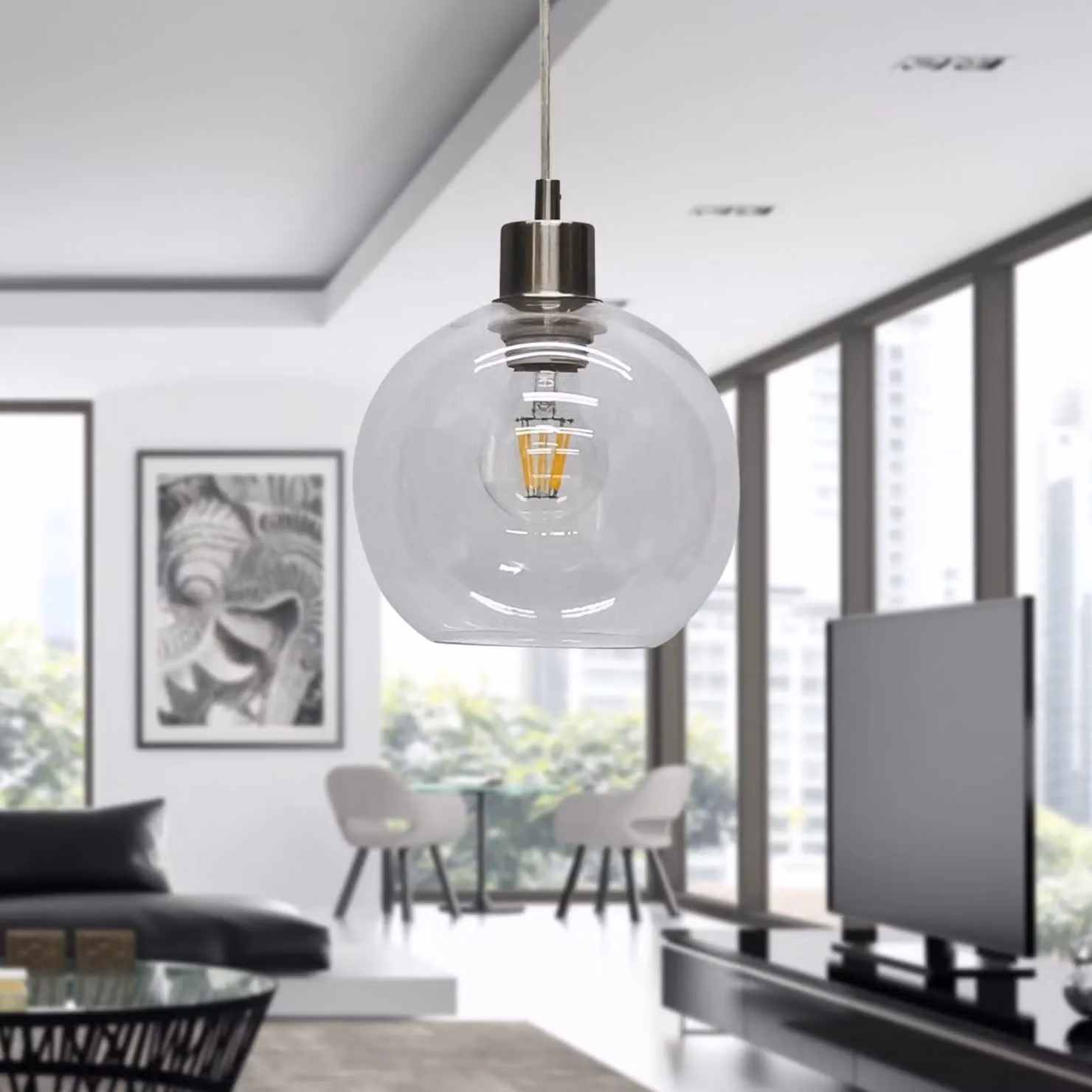 First Choice Lighting Barnum Pendant Light with Transparent Glass Sphere and Silver Metal Fitting – 2