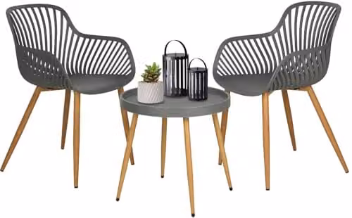 idooka 3-Piece Grey Garden Bistro Set with Round Table and Chairs – 1