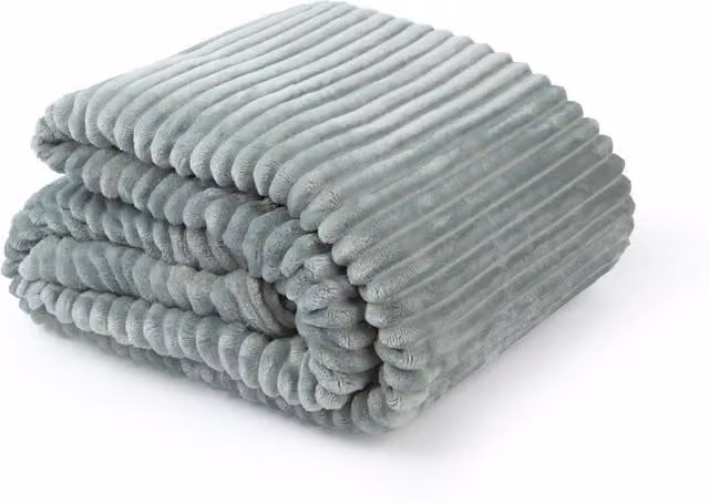 Emma Dakota Striped Polyester Throw Blanket in Silver