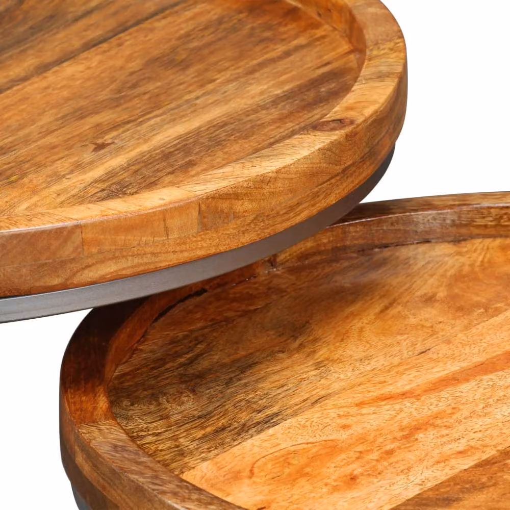 Berkfield Home Set of 2 Round Nesting Side Tables in Brown Lacquered Mango Wood – 4