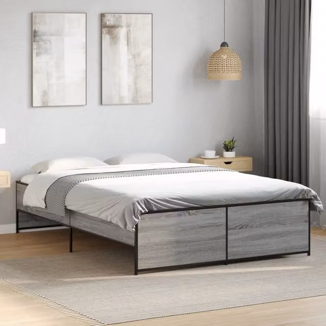 Berkfield Home Double Bed Frame with Drawers in Grey Sonoma, W: 135 cm, L: 190 cm