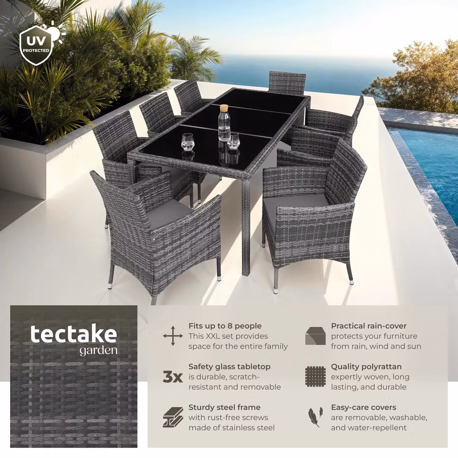 tectake Almansa Modern Grey Rattan Garden Furniture Set for 9 Adults – 2