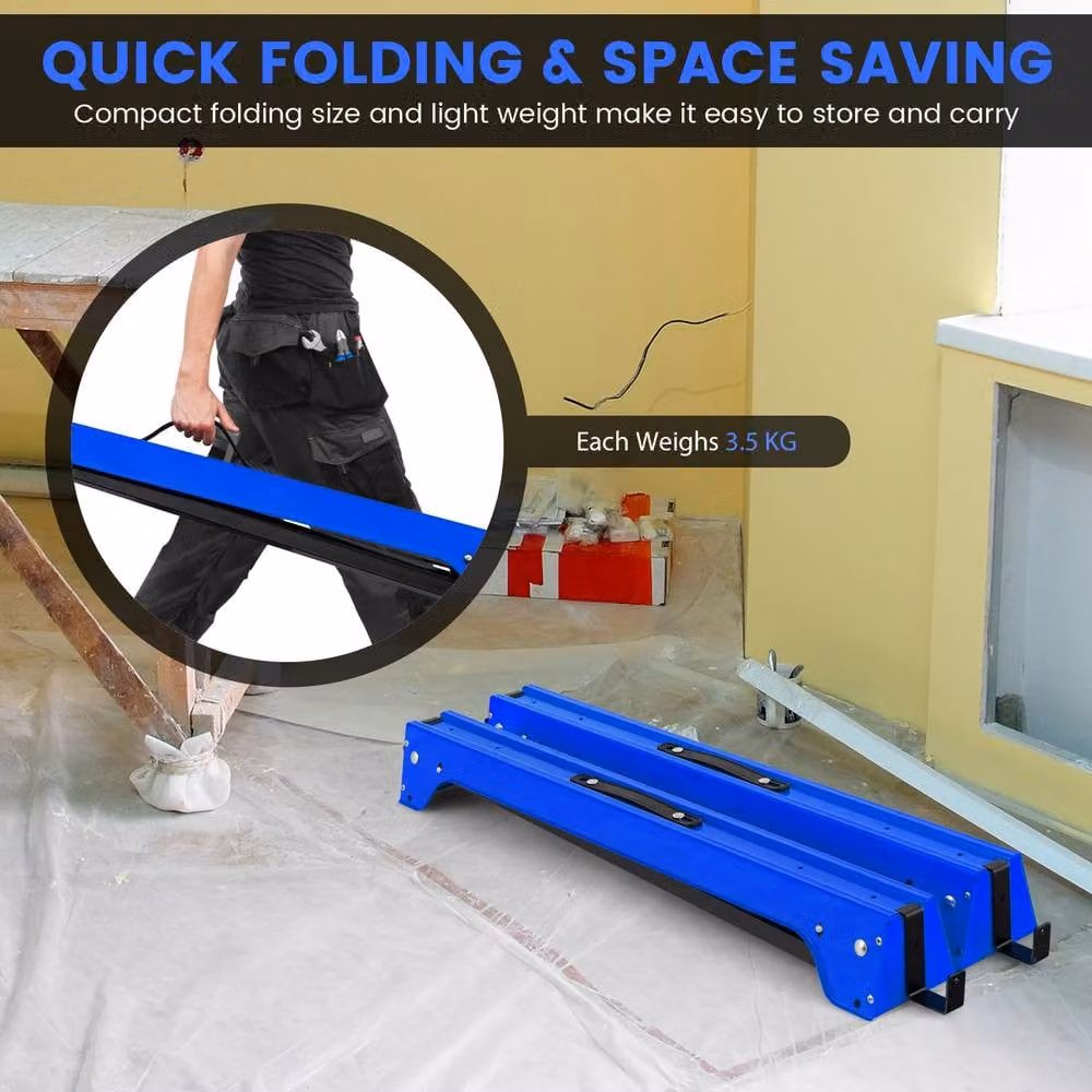 Gymax 2 Pack Folding Metal Sawhorses in Blue – 5