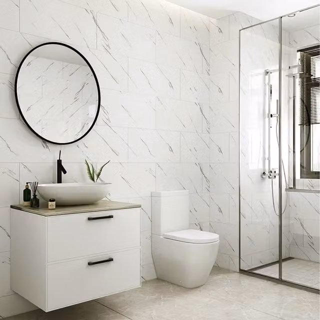 Livingandhome 10 Piece White Marble Peel and Stick Abstract Wall Stickers