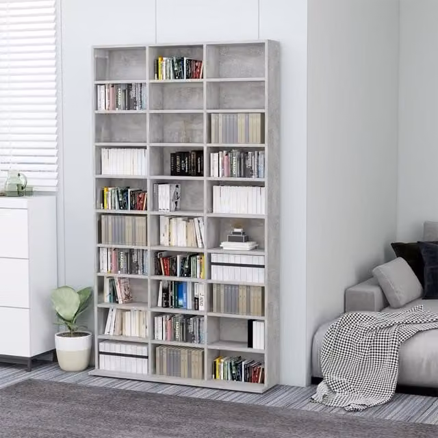 Berkfield Home CD Cabinet in Concrete Grey, W/D/H: 102 x 16 x 177.5 cm