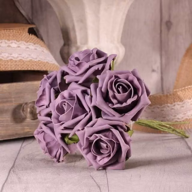 Kingsbury Gifts Bunch of 6 Small Purple Foam Tea Roses