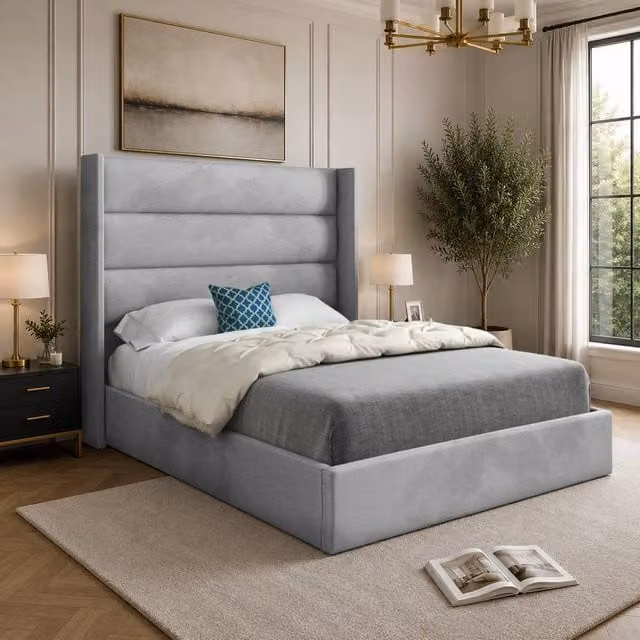 Casani Rainham Upholstered Velvet Designer Bed Frame in Grey, Super King, W/D/H: 200 x 189 x 137 cm – 1